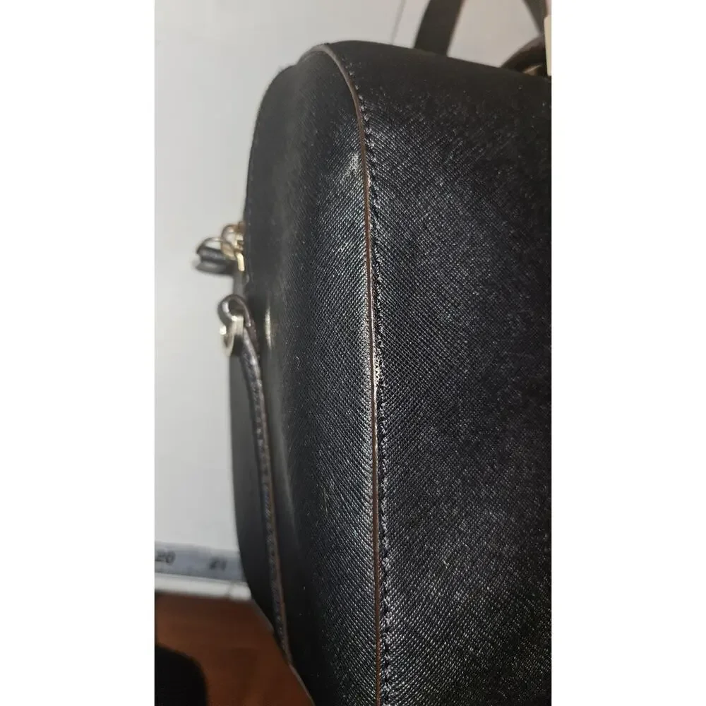 Kate Spade Women Black Geometric Saffiano Leather Satchel Top Handle Medium Bag